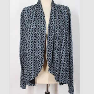 Fresh Produce XL/XXL Black Blue Patterned Open-Front Cardigan Topper Jacket